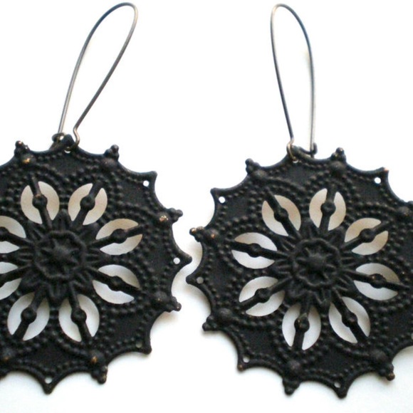 Black Hand Painted Gypsy Star Bohemian Earrings - Picture 2 of 3